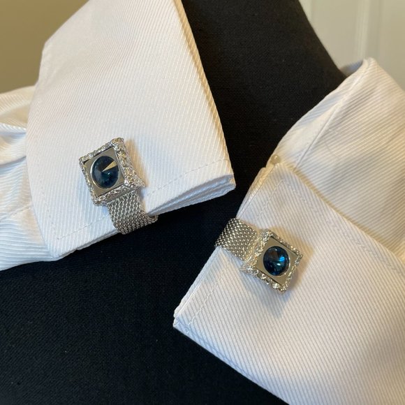 Silver Mess Cufflink Square Shape with Round Blue Stone - Vintage 1970's - Picture 2 of 12